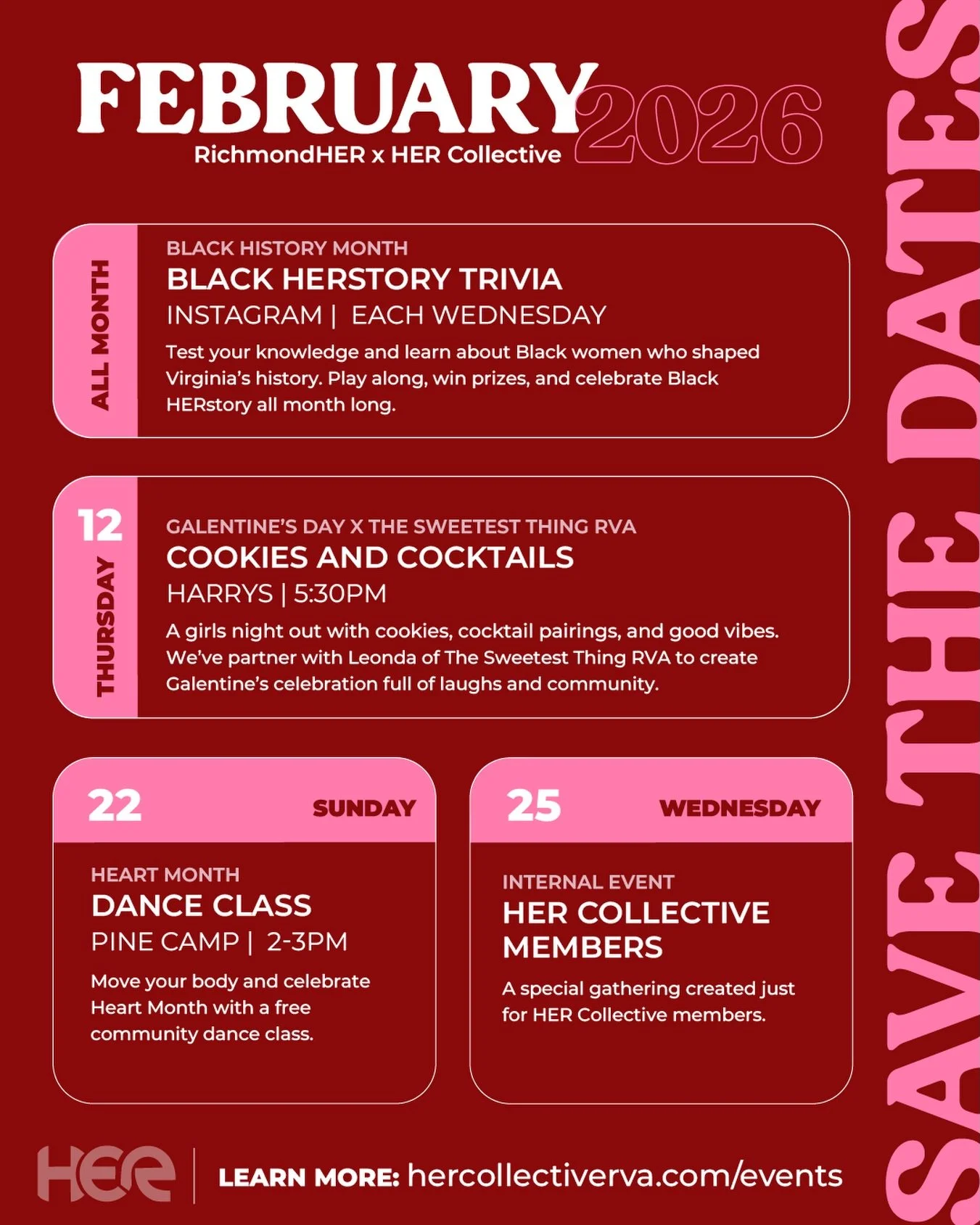 FEBRUARY | Save the Dates ✨💙

January gave us space to pause, reflect, and welcome the new year with intention as we began shaping our internal and external programming for 2026.

Now we&rsquo;re stepping into February ready to move.

With Black His