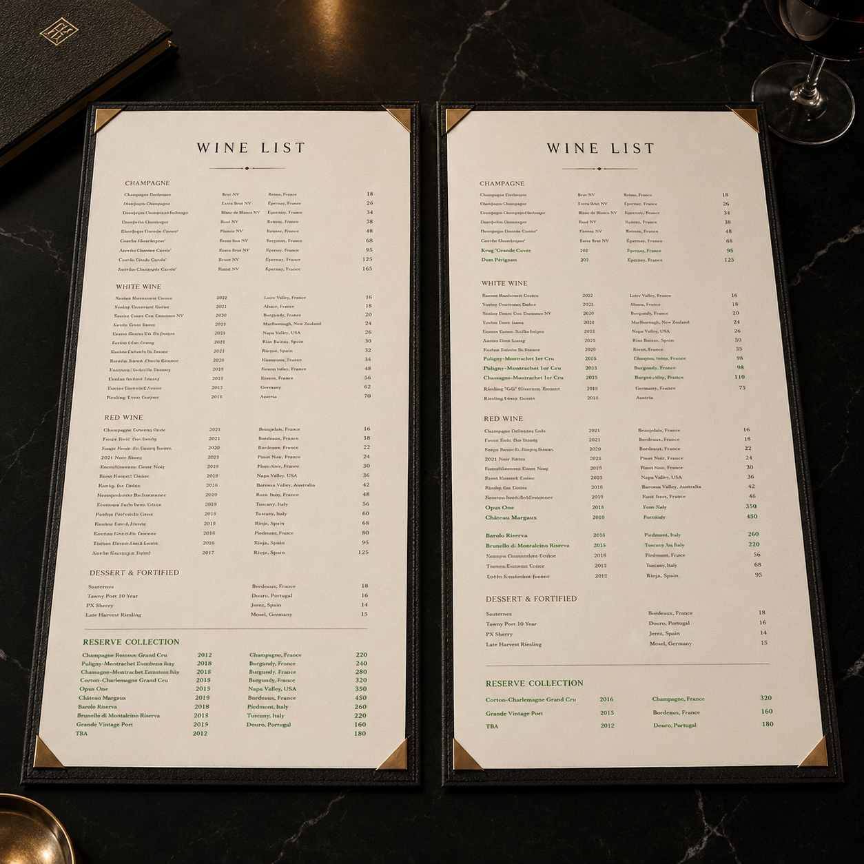 Where should a reserve or premium wine section live on a wine list?