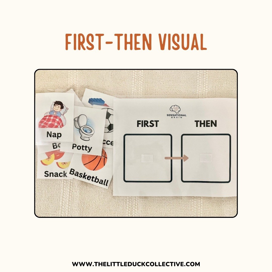First-then visuals can be a great tool for transitions. They facilitate time to process what is expected before moving onto another activity. Rather than using first-then statements as a reward/punishment system, they can be used to help establish bo