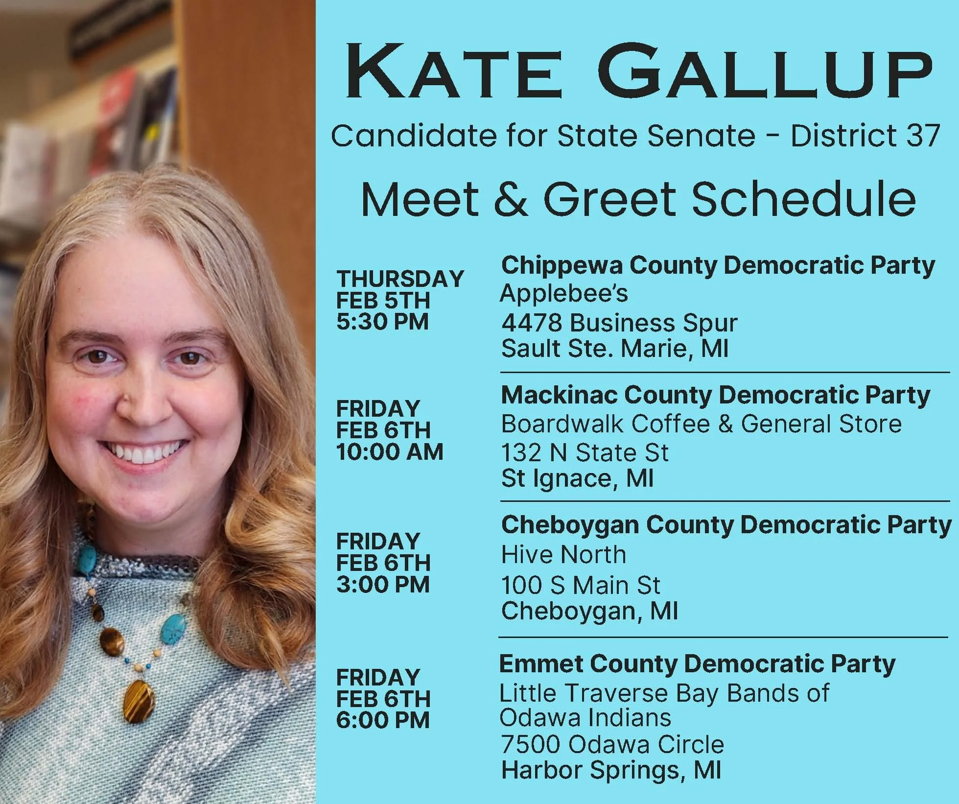 Kate Gallup image and schedule