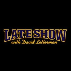 Logo for 'Late Show with David Letterman' featuring bold purple and gold text.