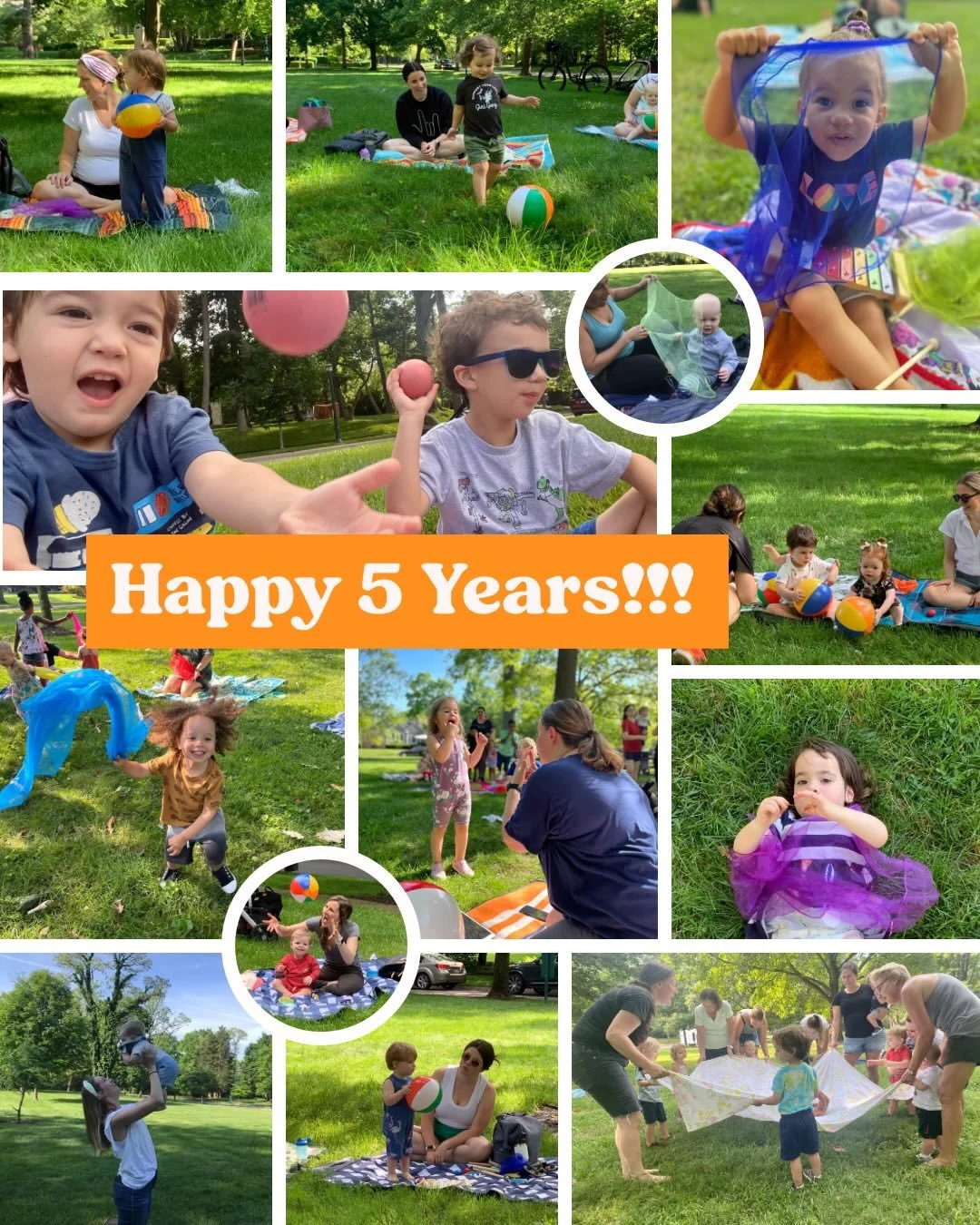 From our very first outdoor music class with 6 sweet kiddos FIVE years ago today 🤯 to our growing studio community, dozens of schools with thousands of little musicians, countless dances and bubbles, brave recital performers, and so many memories. T