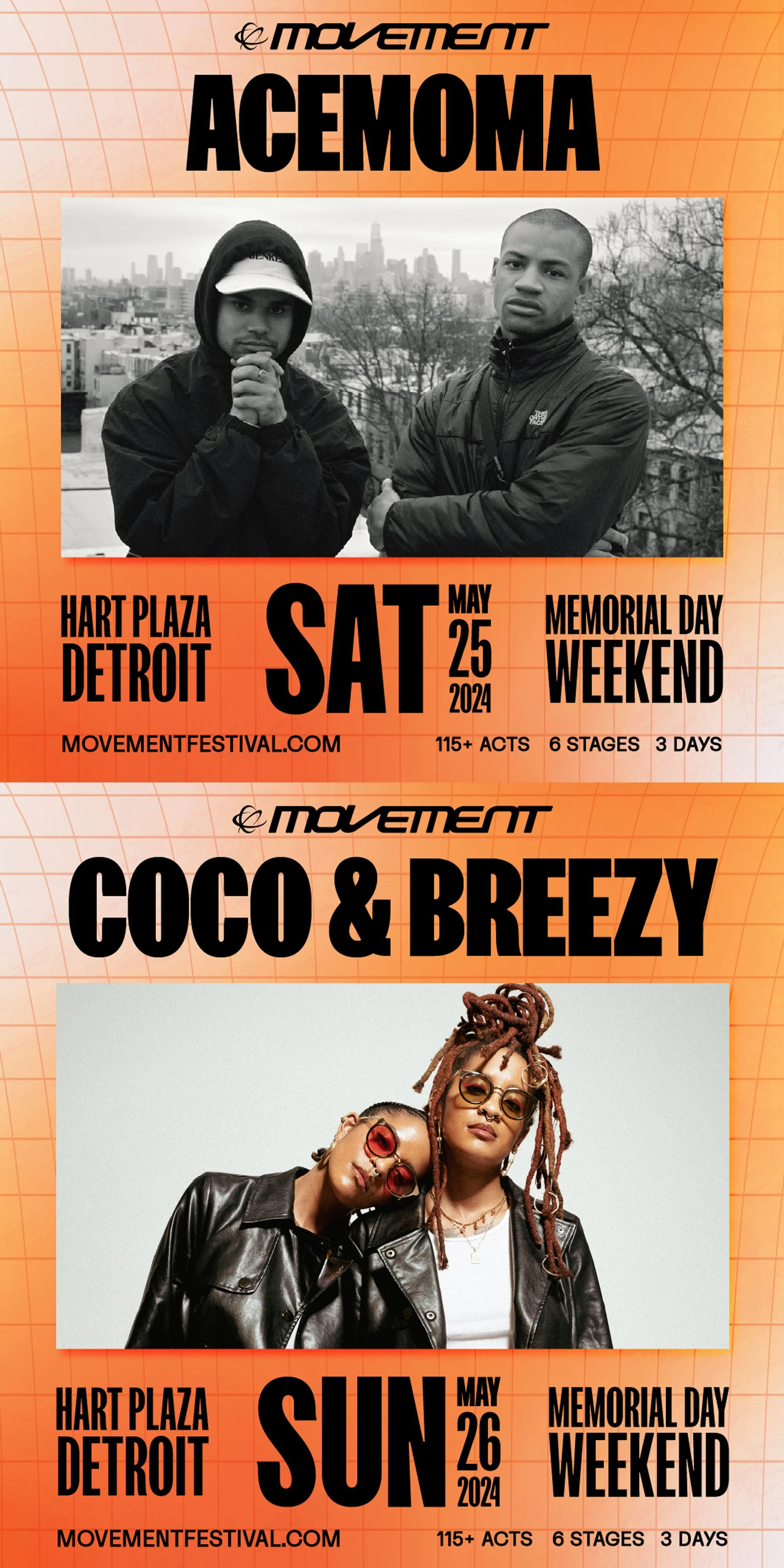 AceMoMa (Saturday) and Coco & Breezy (Sunday) play Detroit’s Legendary Movement Festival