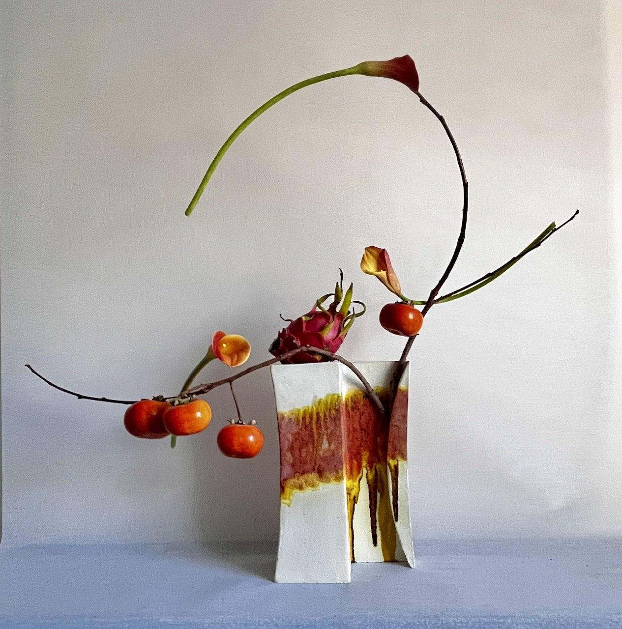 Flying Flowers: Persimmon, Calas, Dragonfruit