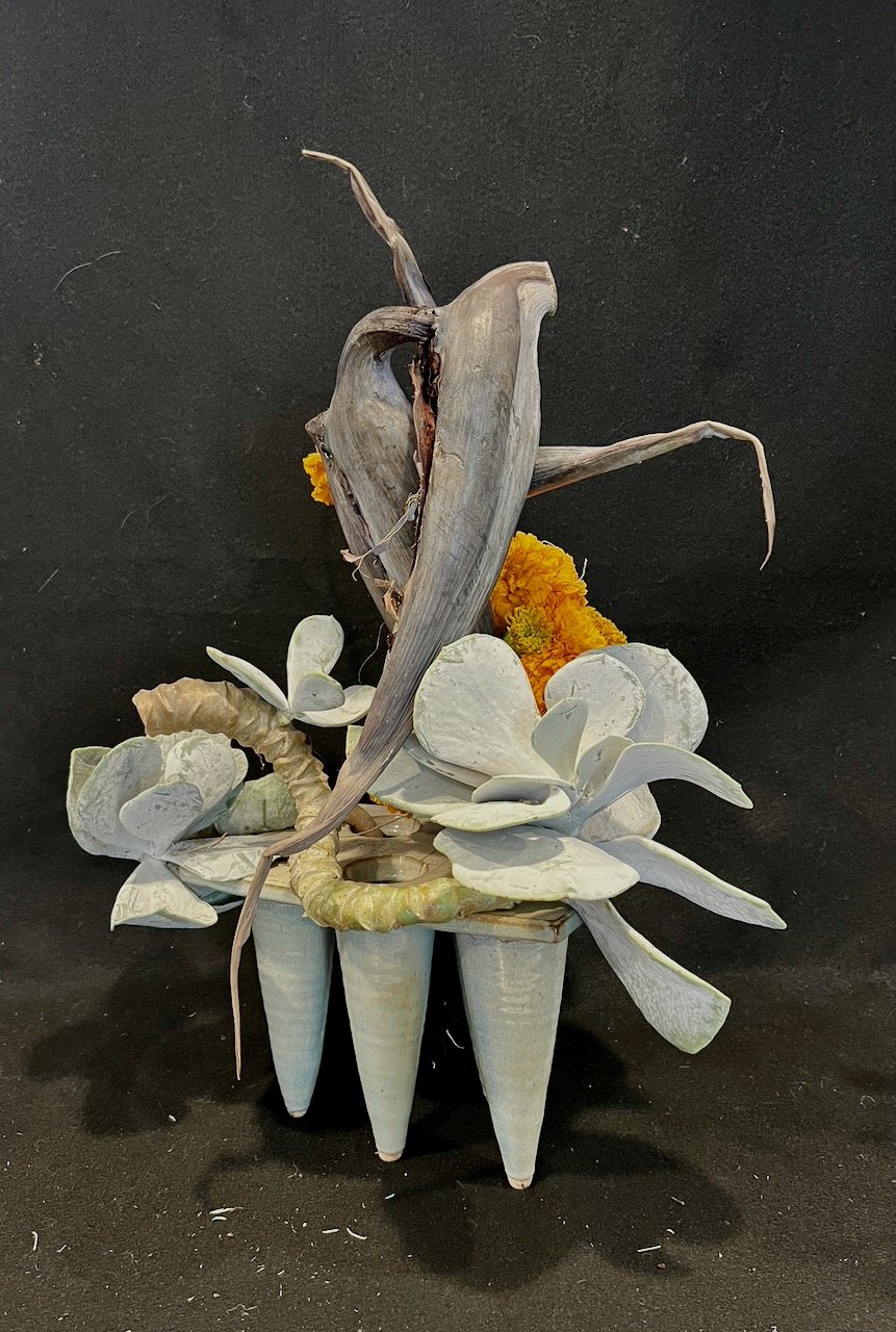 Giant bird of paradise flower, Orbiculata pigs ear, marigolds