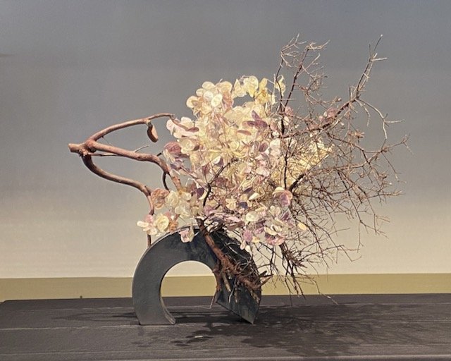 Garden Club Demonstration: Manzanita branch, home grown lunaria