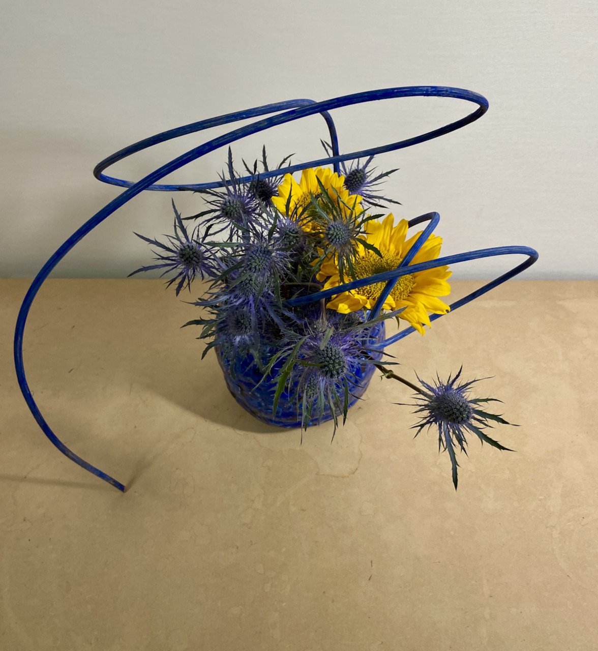 Ukraine colors: Sunflower, Eringium, Dyed basket cane