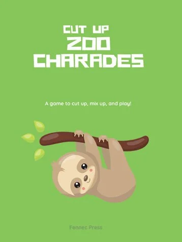 Cover of a book called Cut Up Zoo Charades with a picture of a sloth