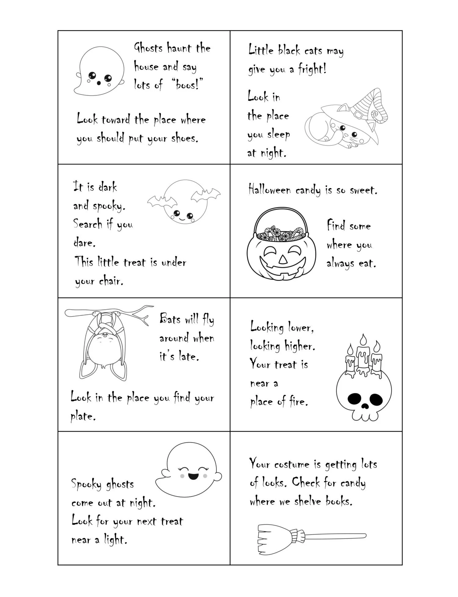 Halloween images and clues that can be cut apart