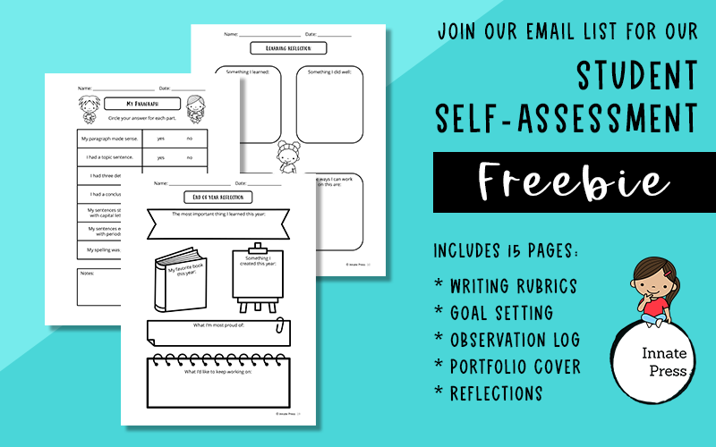 Image of self-assessment worksheets with text that says Join Our Email List Student Self-Assessment Freebie