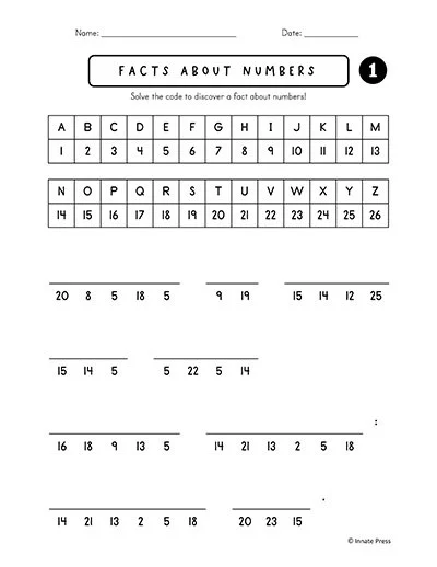 Numbers secret code worksheet