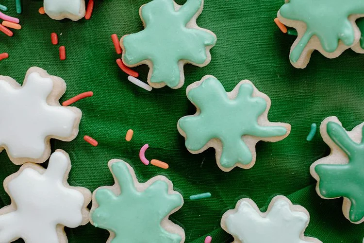 Shamrock cookies with sprinkles