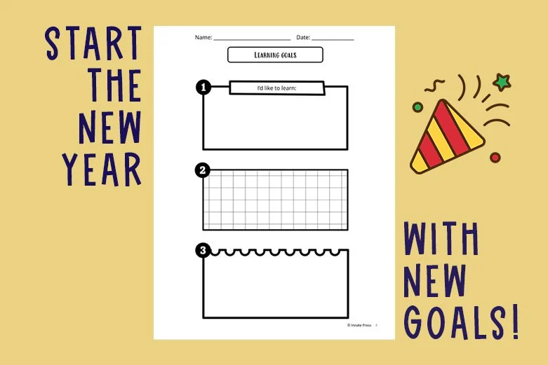 Goal setting worksheet with the words Start the New Year with New Goals!