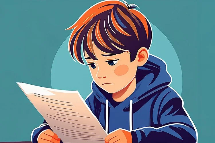 Child frowning at a paper