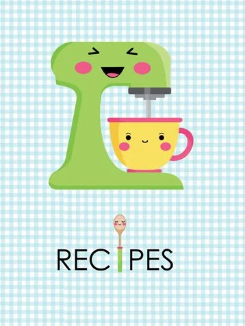Cover of a kid recipe book with a mixer with a smile