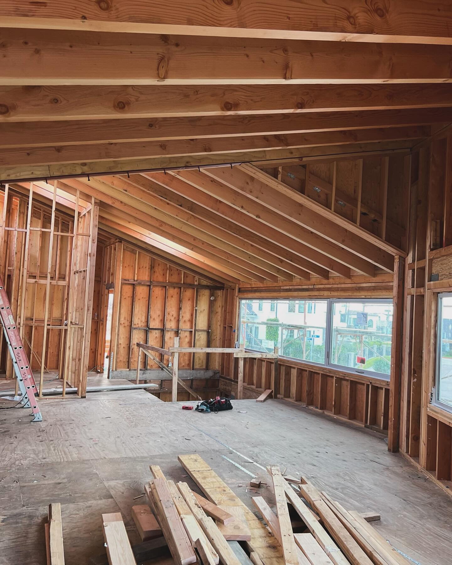 Roof framing is done!!! Excited to get the beams finished!  # love exposed wood ceilings