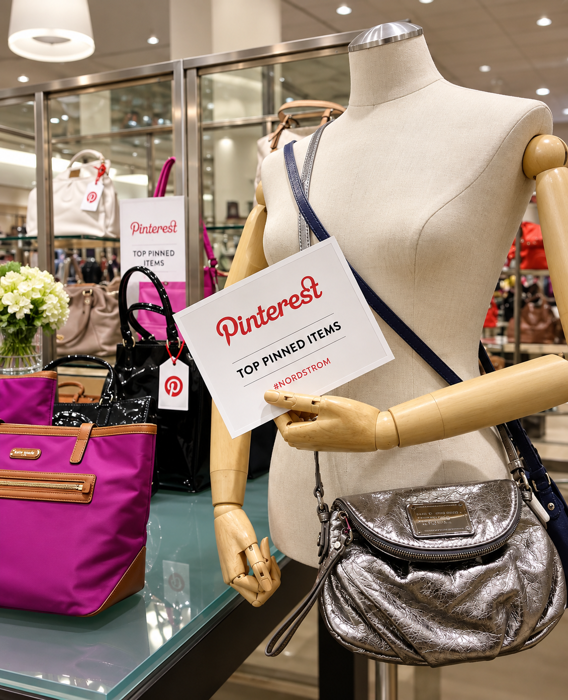 mannequin holding a topped pinned items sign at Nordstrom