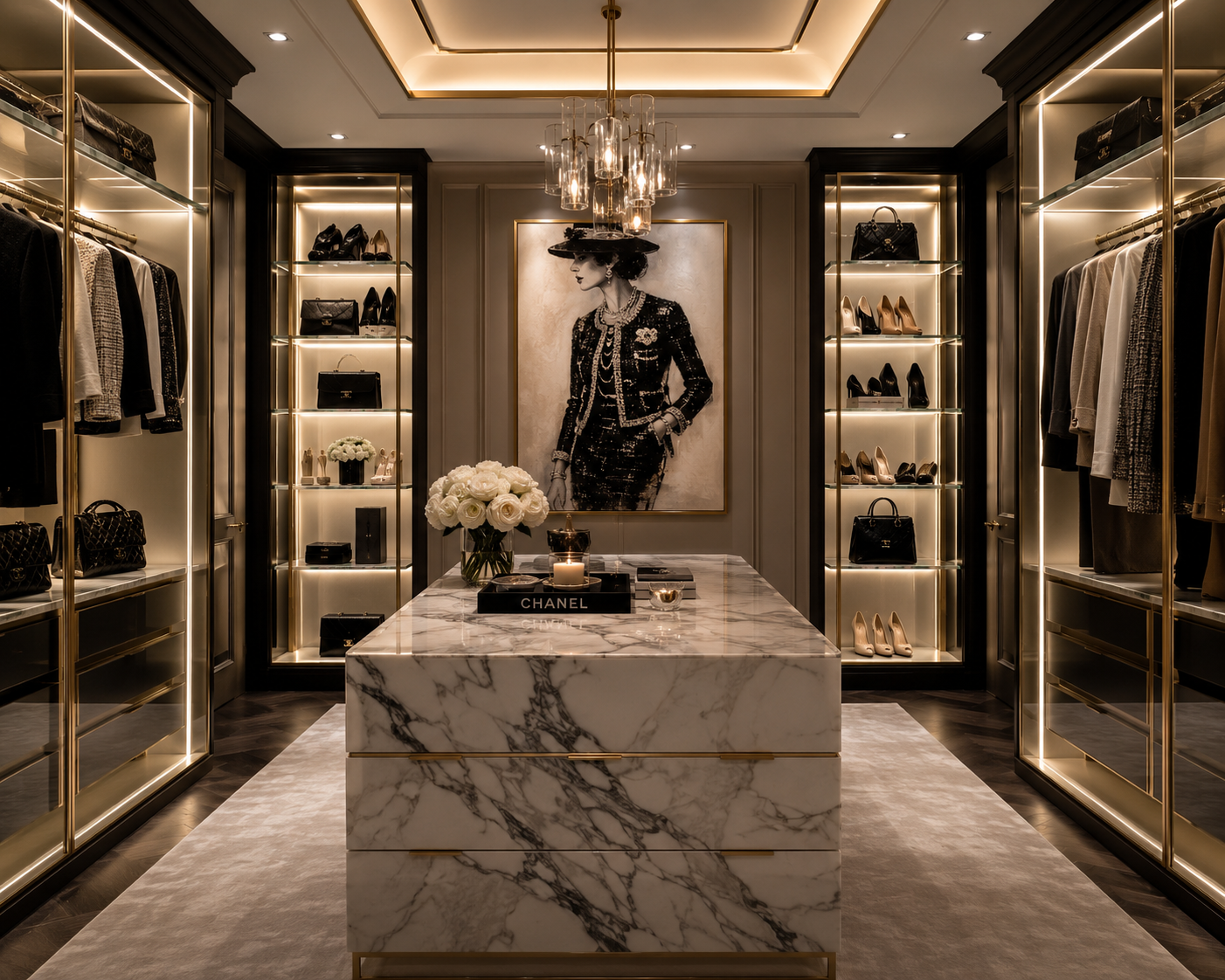 luxury closet with designer clothing