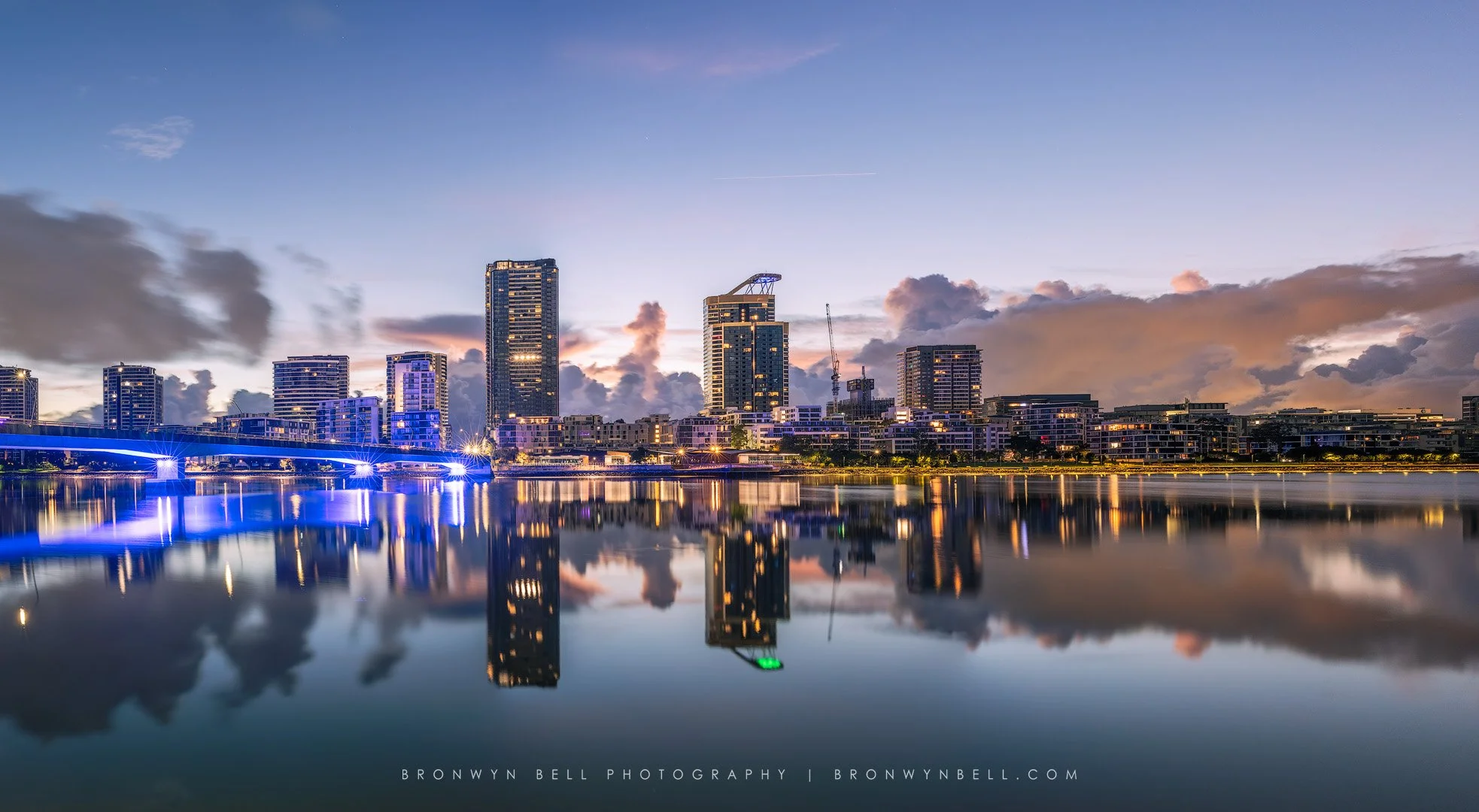 Rhodes Skyline Reflections at Blue Hour Panoramic