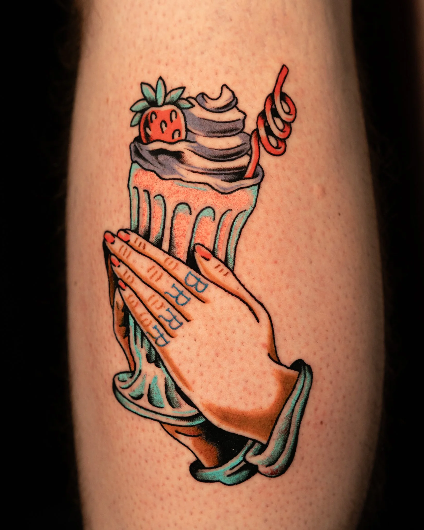 Holy Milkshake done by @itsjustbryn from her flash sheet at Ink &amp; Dagger🙏🥤

To book Flash or Custom tattoos with Bryn, tap the link in our bio to fill out a booking form or give us a call at 770-692-4245!

 #inkanddaggertattoo #roswell #roswell