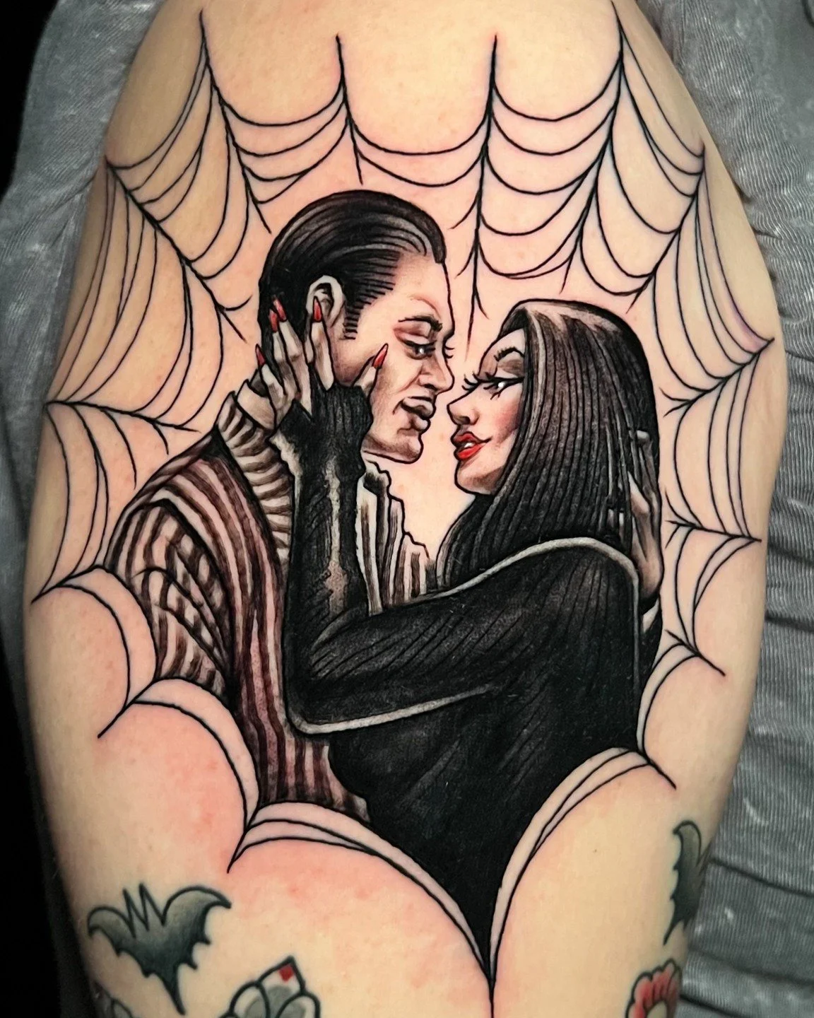 Morticia and Gomez Tattoo done by @izzytattoo1224 at Ink &amp; Dagger🕸

To book Flash or Custom tattoos with Izzy, tap the link in our bio to fill out a booking form or give us a call at 770-692-4245!

 #inkanddaggertattoo #roswell #roswelltattoo #r