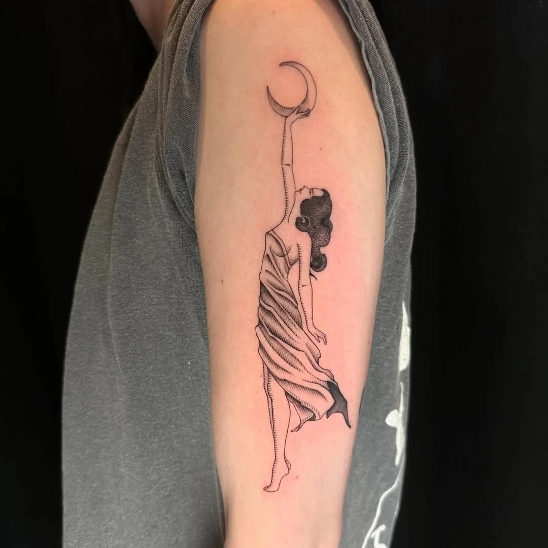 Luis Hinestroza - @luismiguel_ta2 is tattooing at @inkanddaggertattoo give them a follow! - The Moon 🌙 . . . #moontattoo #tattoo #ink #etchingtattoo #blackwork #blackink