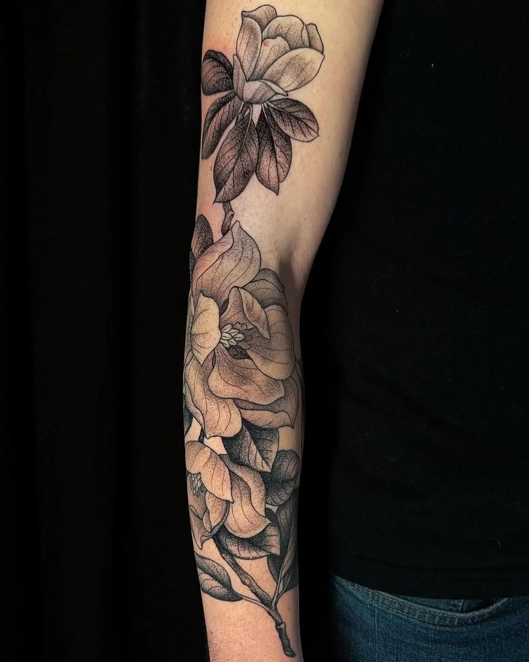 Amber Grey - @ambergreytattoos is tattooing at @inkanddaggertattoo give them a follow! - A first tattoo for Jason!  #tattoo #tattoos #tat #tattooed #tattooer #tattooist #tattoostyle #tattooideas #floral #atlanta #tattooartist #inkanddagger