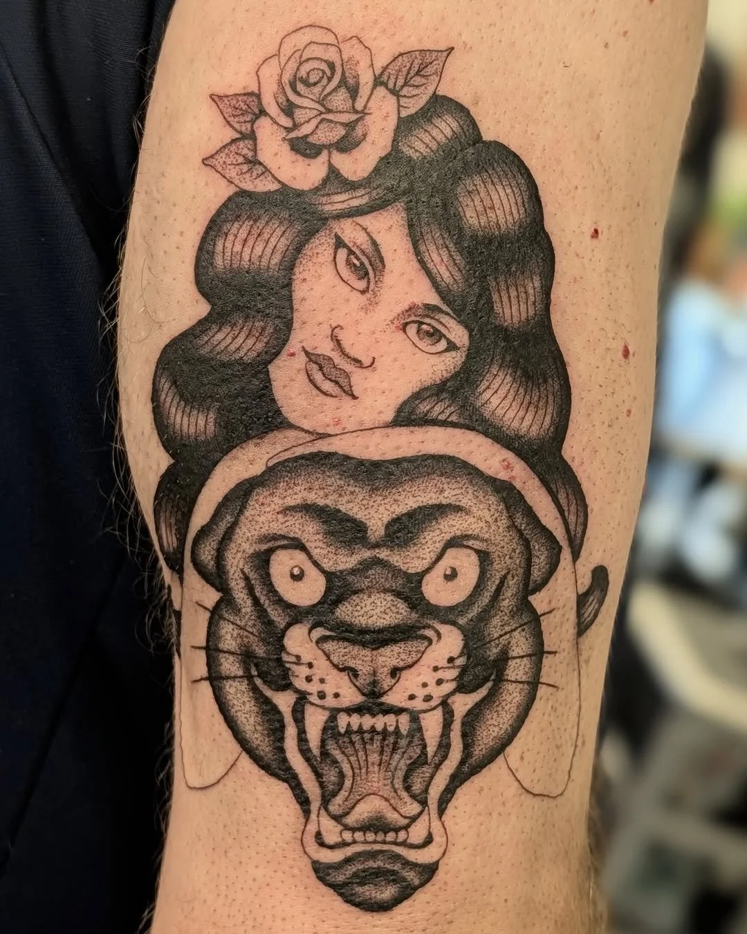 Mark Kalinskiy - @kalinskiy_tattoo is tattooing at @inkanddaggertattoo give them a follow! - A girl and a panther for @mphillips.r thanks for the trust!  @inkanddaggertattoo . . . #tattoo #tattoos #tattooed #tattooartists #tattooidea #tattoolove #tat