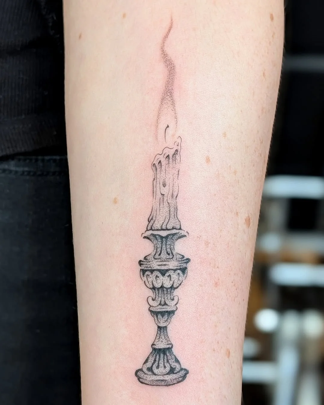 Mark Kalinskiy - @kalinskiy_tattoo is tattooing at @inkanddaggertattoo give them a follow! - A little candlestick for Meghan.  @inkanddaggertattoo . . . #tattooartists #tattooed #tattooidea #tattoo #tattoolove #tatts #tattoos #tattoodesign #tattooer 
