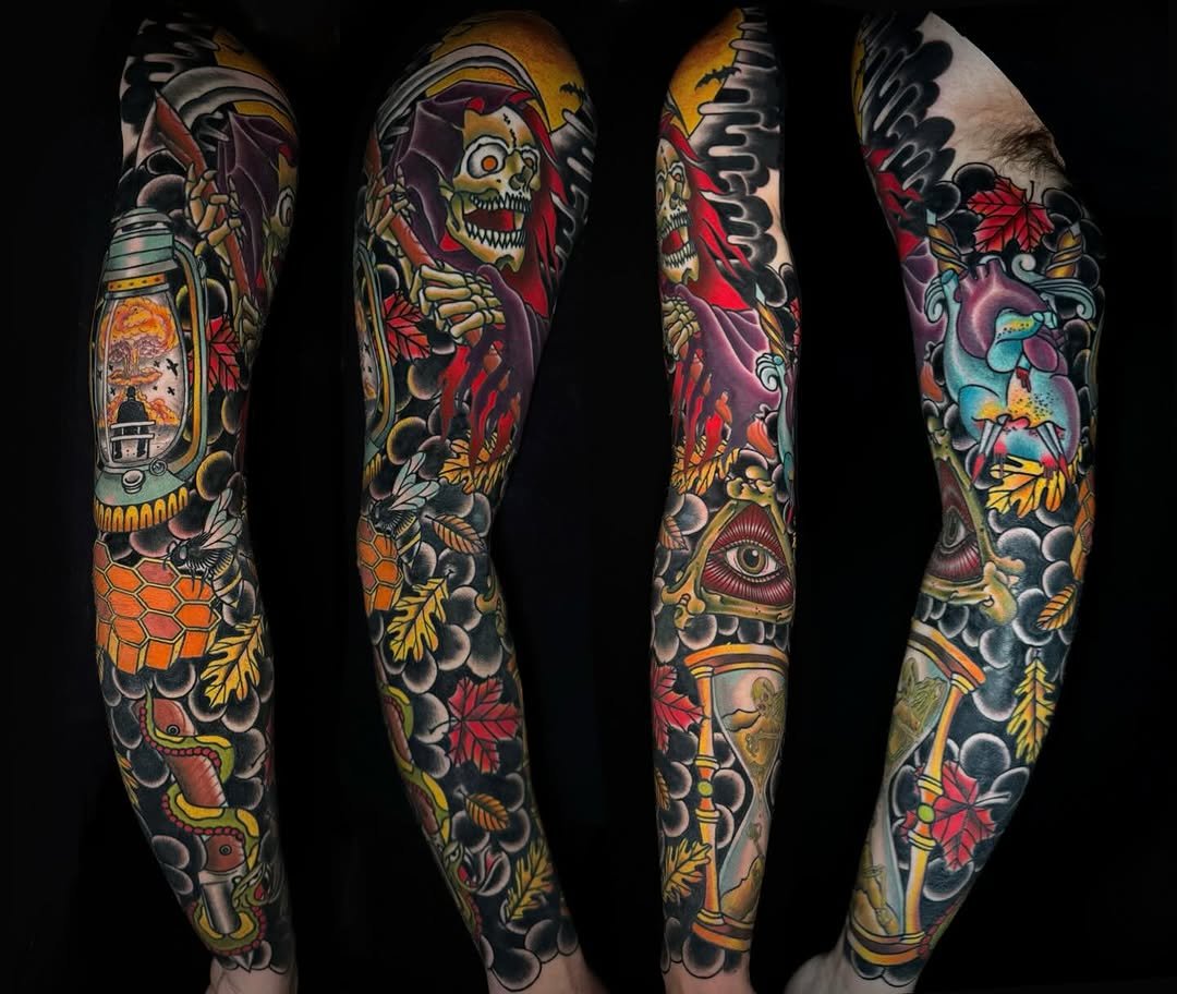 Craig Brock - @craigbrocktattoo is tattooing at @inkanddaggertattoo give them a follow! - I made this full sleeve for the homie @jstamps17 over the last 4 months or so, Better pics coming soon once it&rsquo;s all healed up. Thank you dude for your co