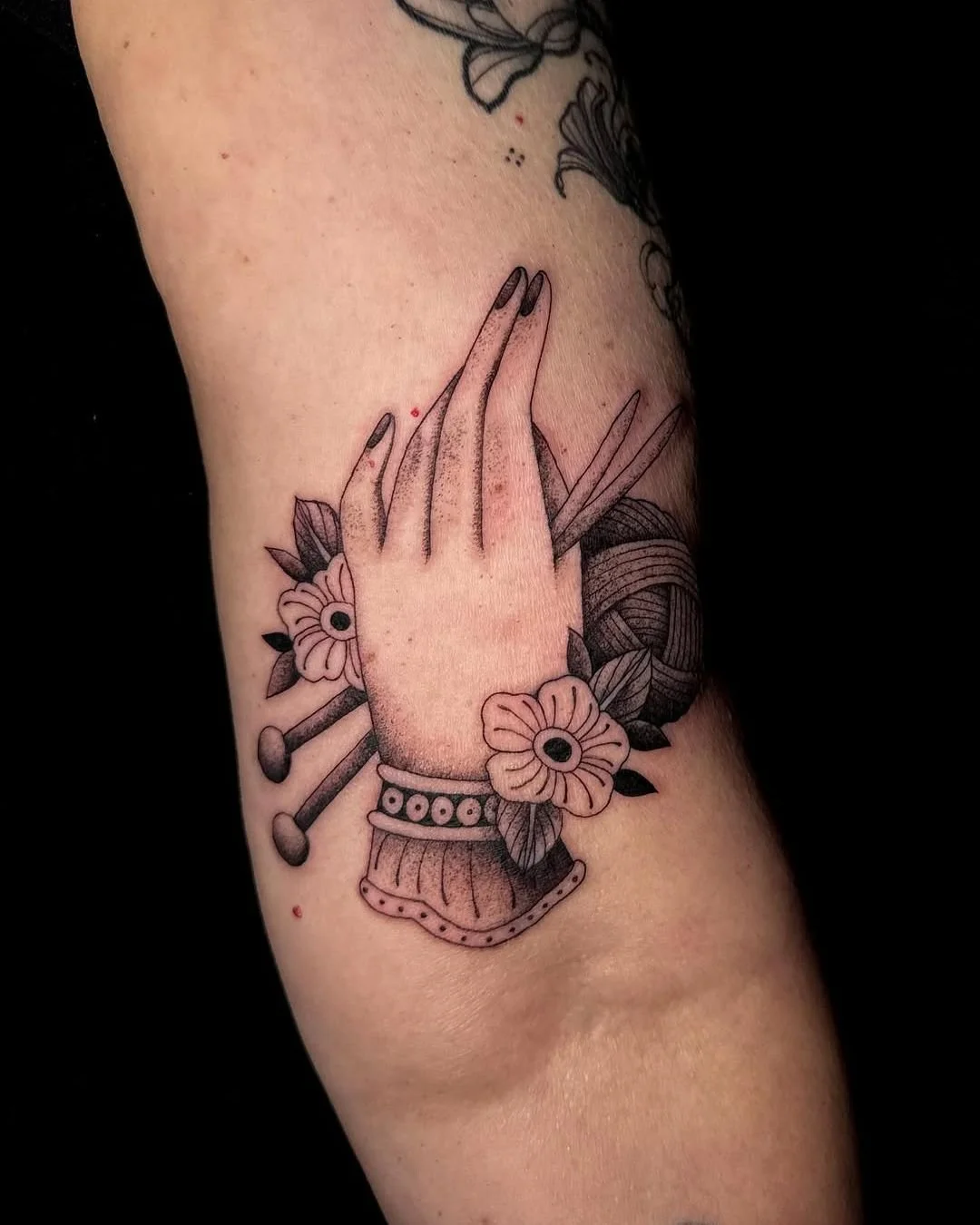 Amber Grey - @ambergreytattoos is tattooing at @inkanddaggertattoo give them a follow! - It was a pleasure making this tattoo! 🧶 🧵 🪡  #tattoo #tattoos #tattooed #tattooer #tattooartist #art #atlanta #atlantatattoo #inkanddagger #knit #craft #sew #
