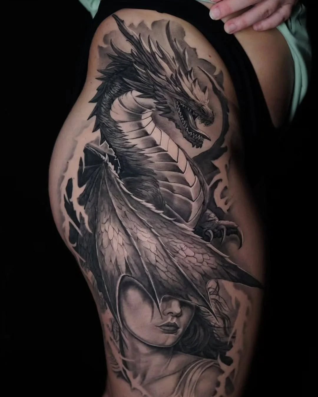 Robert Beeman - @robertbeemantattoos is tattooing at @inkanddaggertattoo give them a follow! - Check out this healed lady head dragon morph piece I did recently! Really enjoy unique concepts like this.  For consults and appointment requests head to t