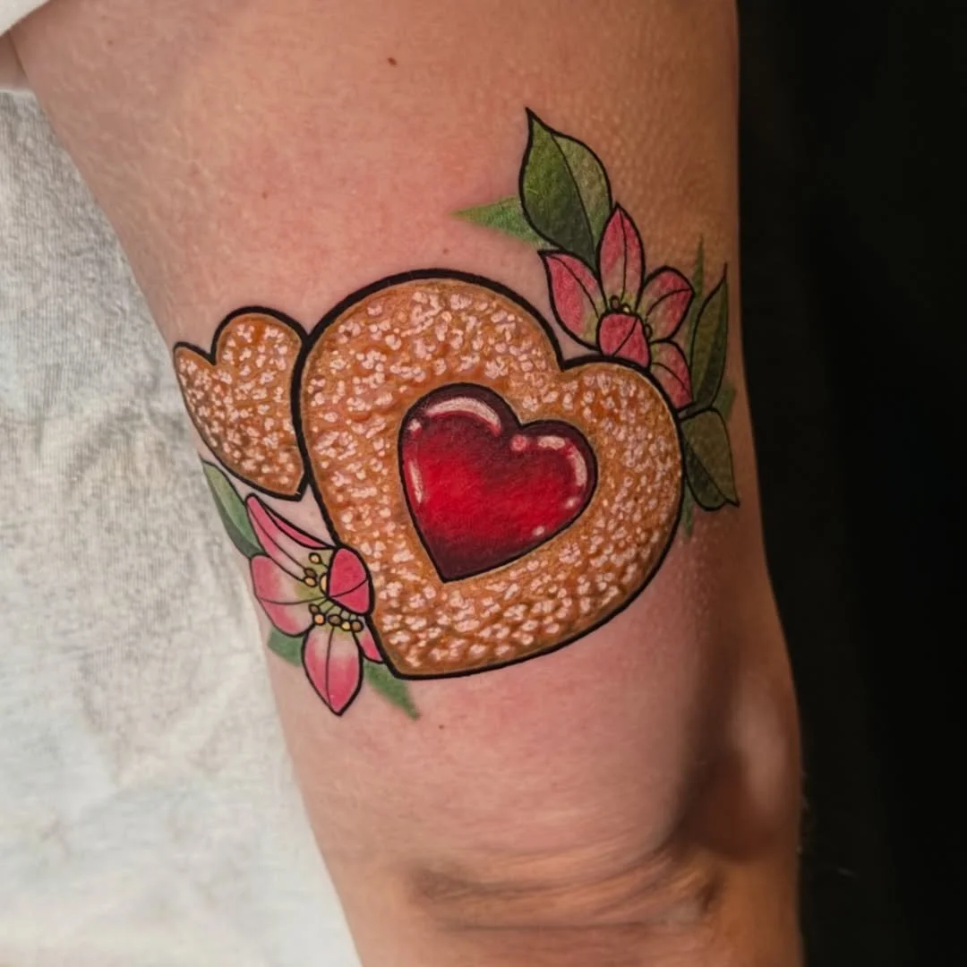 Mel Perlman - @mizmeltattoos is tattooing at @inkanddaggertattoo give them a follow! - Cookie fuel for a day of drawing  Valentine&rsquo;s flash dropping soon&mdash;tiny hearts, ribbons, florals, and all the sweet stuff.  #valentinestattoo #valentine