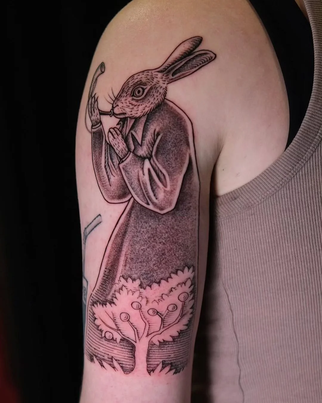 Luis Hinestroza - @luismiguel_ta2 is tattooing at @inkanddaggertattoo give them a follow! - Etching style hare from The Garden of Earthly Delights ✨️ this triptych oil painting by Hieronymus Bosch shows the fate of humans starting with Adam and Eve m