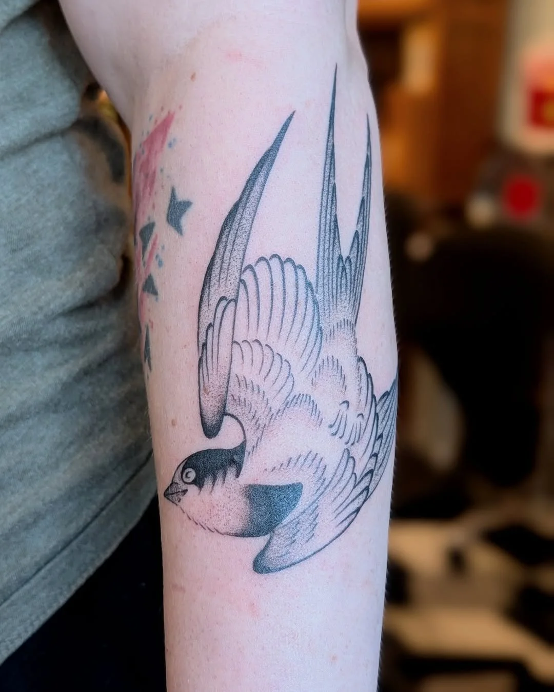 Mark Kalinskiy - @kalinskiy_tattoo is tattooing at @inkanddaggertattoo give them a follow! - A bird from my flash for Angie. Thank you!  @inkanddaggertattoo . . . #tattoo #tattoos #finelinetattoo #blackandgreytattoo #atlantatattoo