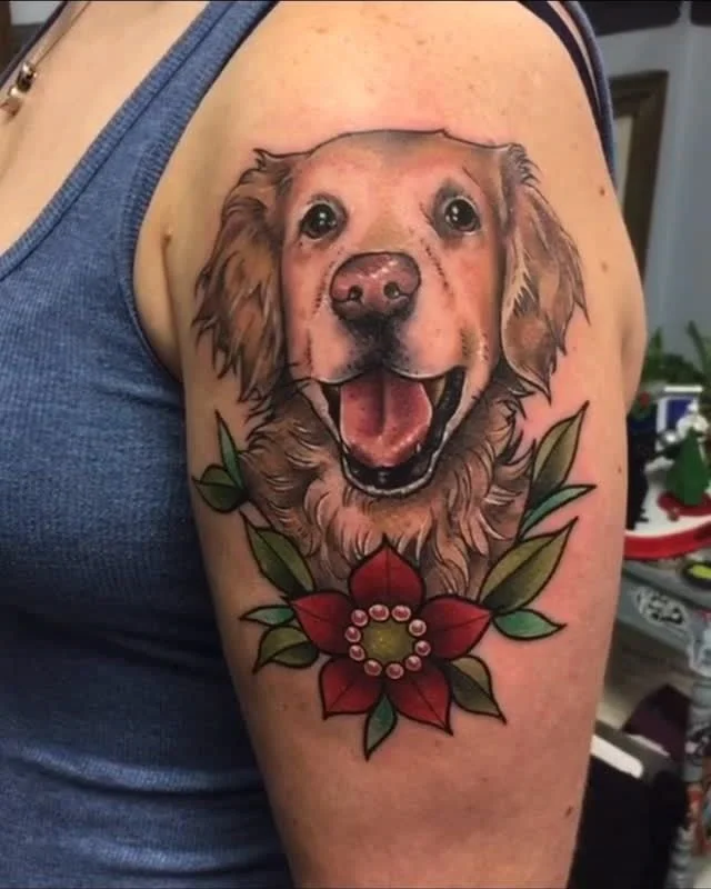 Mel Perlman - @mizmeltattoos is tattooing at @inkanddaggertattoo give them a follow! - Happy National Golden Retriever  Tell me about all your good dogs (goldens and honorary goldens totally count)! Or drop me a pic in my DMs I love seeing all the do