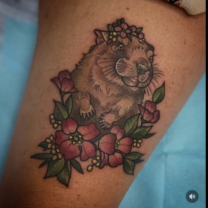 Mel Perlman - @mizmeltattoos is tattooing at @inkanddaggertattoo give them a follow! - Groundhog Day tattoo, because of course. Today&rsquo;s the day Punxsutawney Phil does his yearly prediction: shadow means six more weeks of winter, no shadow means