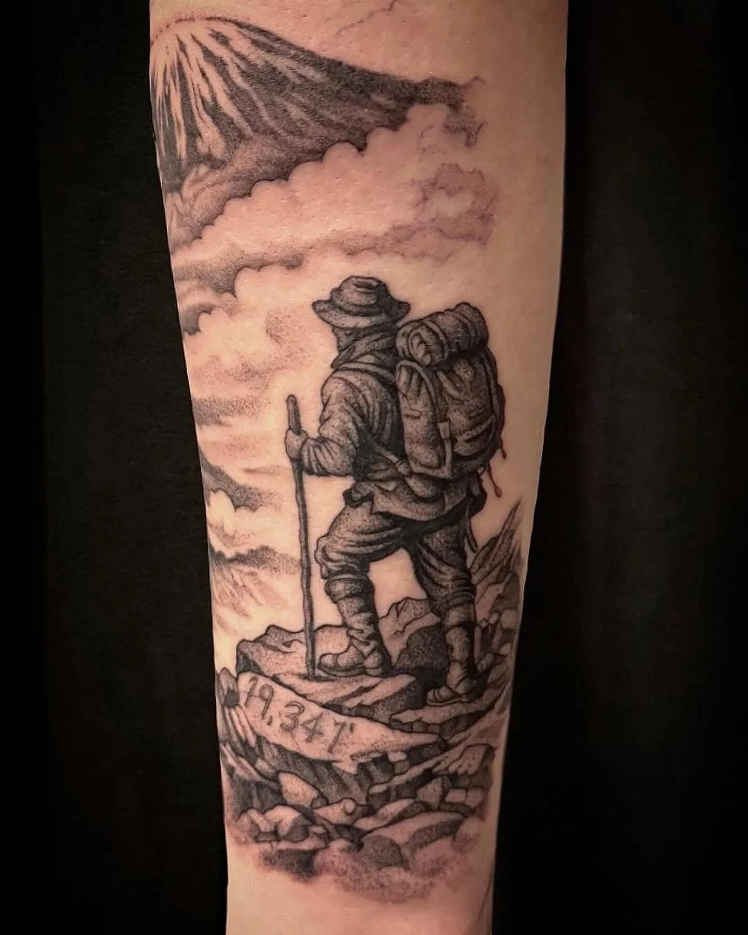 Matt Perlman - @deadmess is tattooing at @inkanddaggertattoo give them a follow! - Did this mountain piece for a client to remember their accomplishments scaling mountains. This is in progress and there is more to come. I enjoy how stippling slows ev