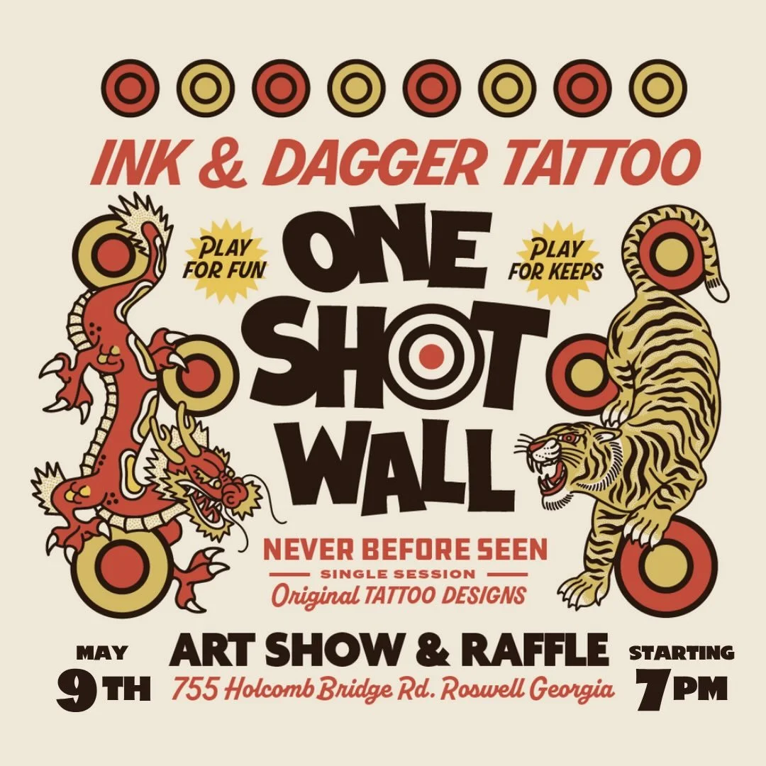 🎯Never before seen designs. One night only. Our One Shot Wall returns May 9th 🔥 packed with original, single-session tattoos created by our artists just for this event. 🎯

Join us for the art show, raffle prizes, and first shot at booking from the
