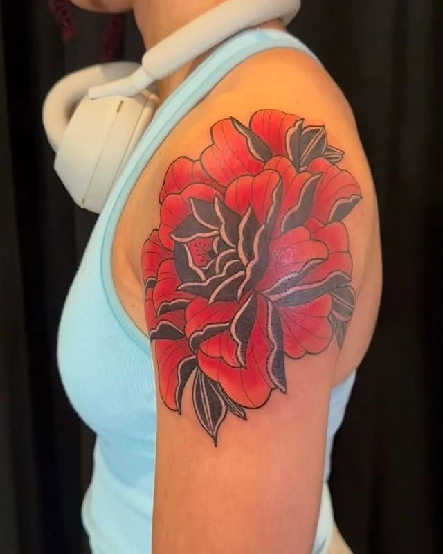 Mel Perlman - @mizmeltattoos is tattooing at @inkanddaggertattoo give them a follow! - I&rsquo;ve always loved peonies&mdash;they&rsquo;re soft and full, but they carry a lot of meaning. They&rsquo;re tied to love, abundance, like something gentle th