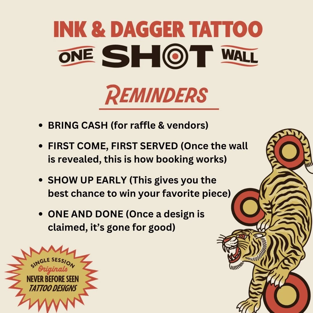 Today&rsquo;s the day⚡️ The One Shot Wall is finally here!

 Original designs, first come first served booking, raffle prizes, vendors, and a whole lot of chaos in the best way possible. 

Doors open tonight at 7 PM, so show up early and claim your f