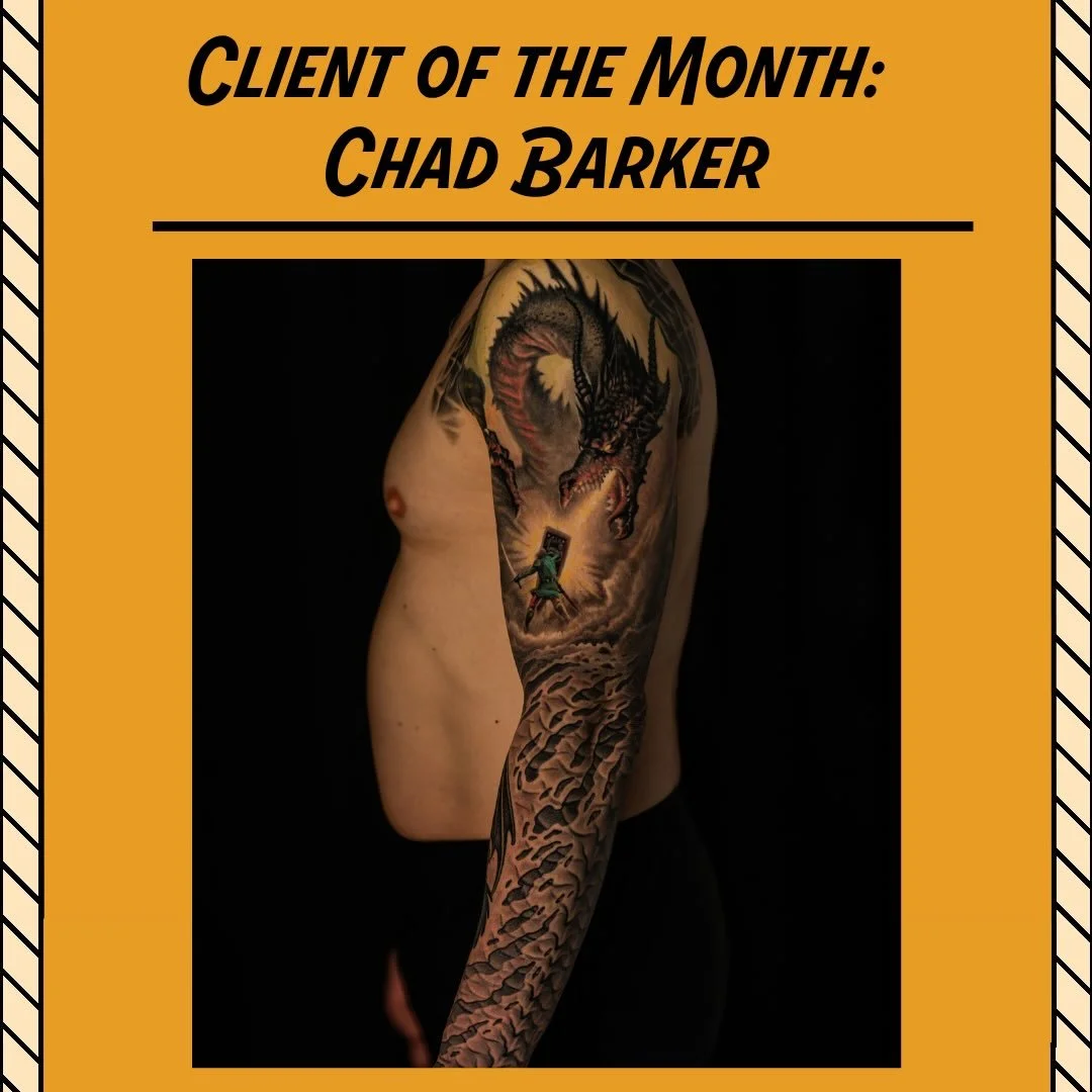 Client of the Month: Chad Barker 🐉

What started as a tribute tattoo for his wife turned into a full sleeve built through collaboration, symbolism, and trust in the process. From dragons to deeply personal details, Chad&rsquo;s project with Izzy bec