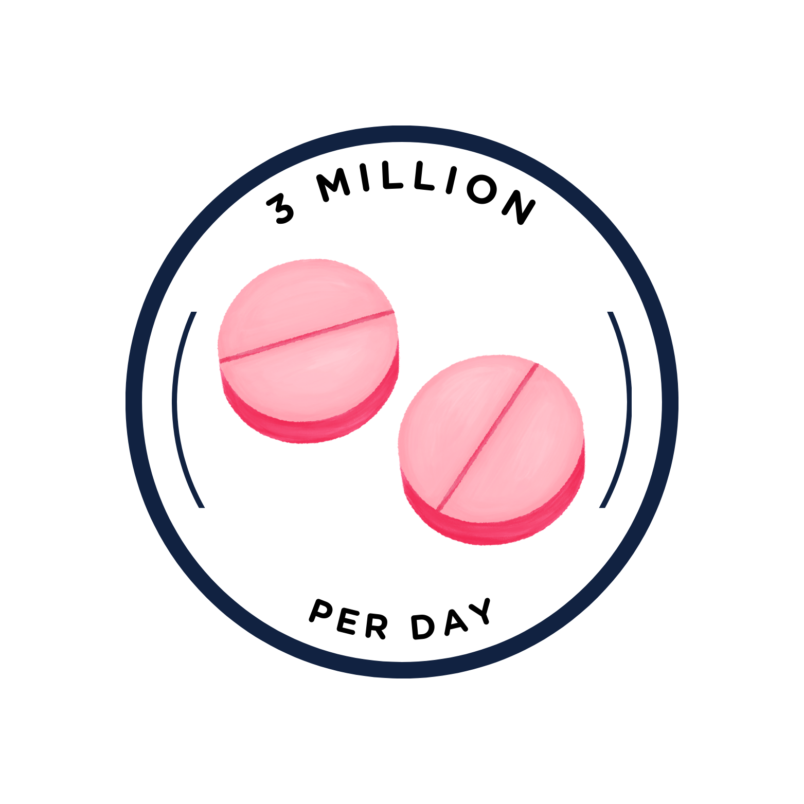 Illustration of a pink tablet with the text '80 Thousand Vapes Per Day' in a circular design.