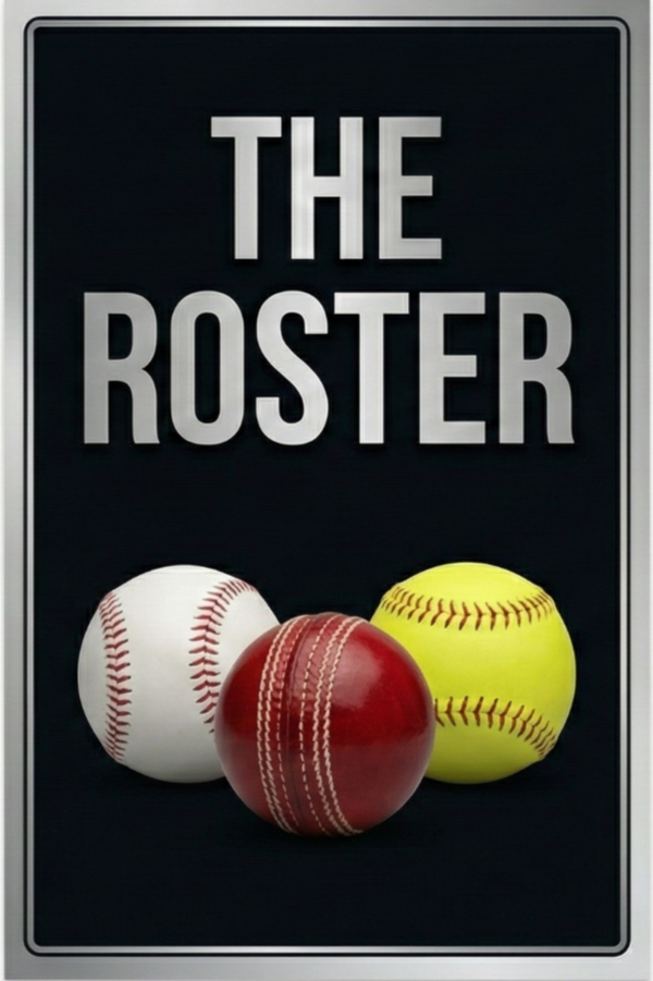 Sign that reads 'The Roster' with three colorful baseballs in front: white, red, and yellow.