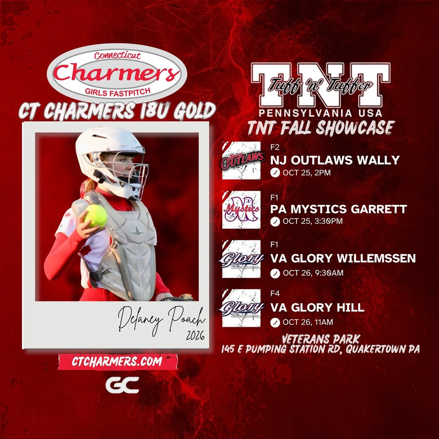 Following a weekend full of great competition at Team New Jersey and New Englands Finest, the Connecticut Charmers are on the road again this coming weekend. Charmers 18u and 16u Gold will be competing at the TNT Fall Showcase in PA, and Charmers 16u