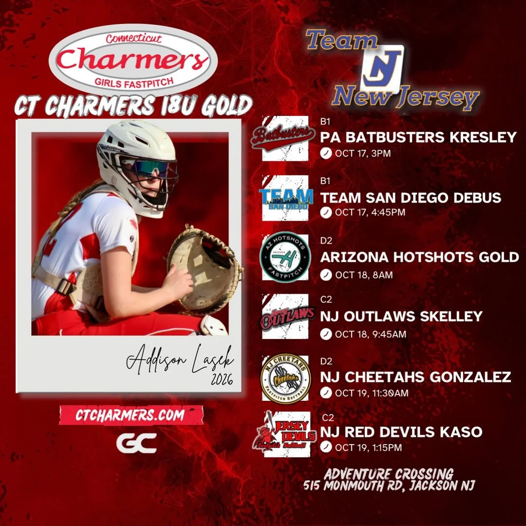 Big weekend ahead! The 18u and 16u Gold teams will be heading down the shore to play in the Team New Jersey Fall Classic in Jackson NJ; Charmers 16u Bradley will be in Attleboro MA at the New Englands Finest Fall Showcase. Looking forward to some mor