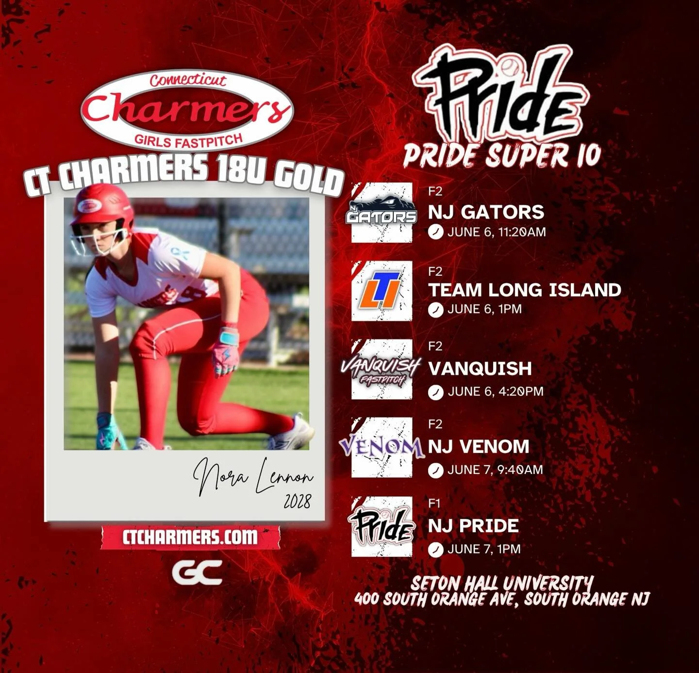 Charmers 18u Gold is finally back in action this weekend, here&rsquo;s the schedule for the NJ Pride Super 10 Invitational.