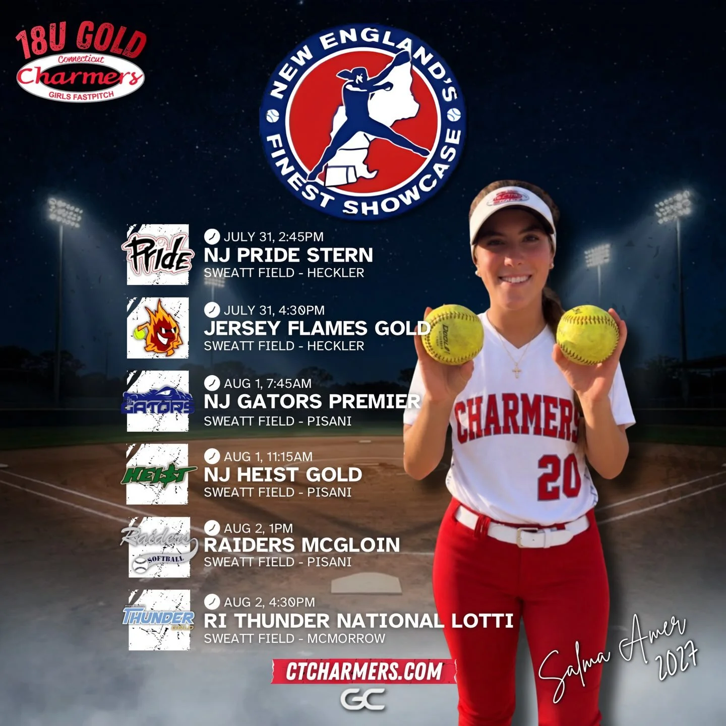 CT Charmers 18u and 16u Gold are looking to finish the summer season strong at New Englands Finest next weekend&hellip; Excited to play a couple of stacked schedules and celebrate our graduated seniors!