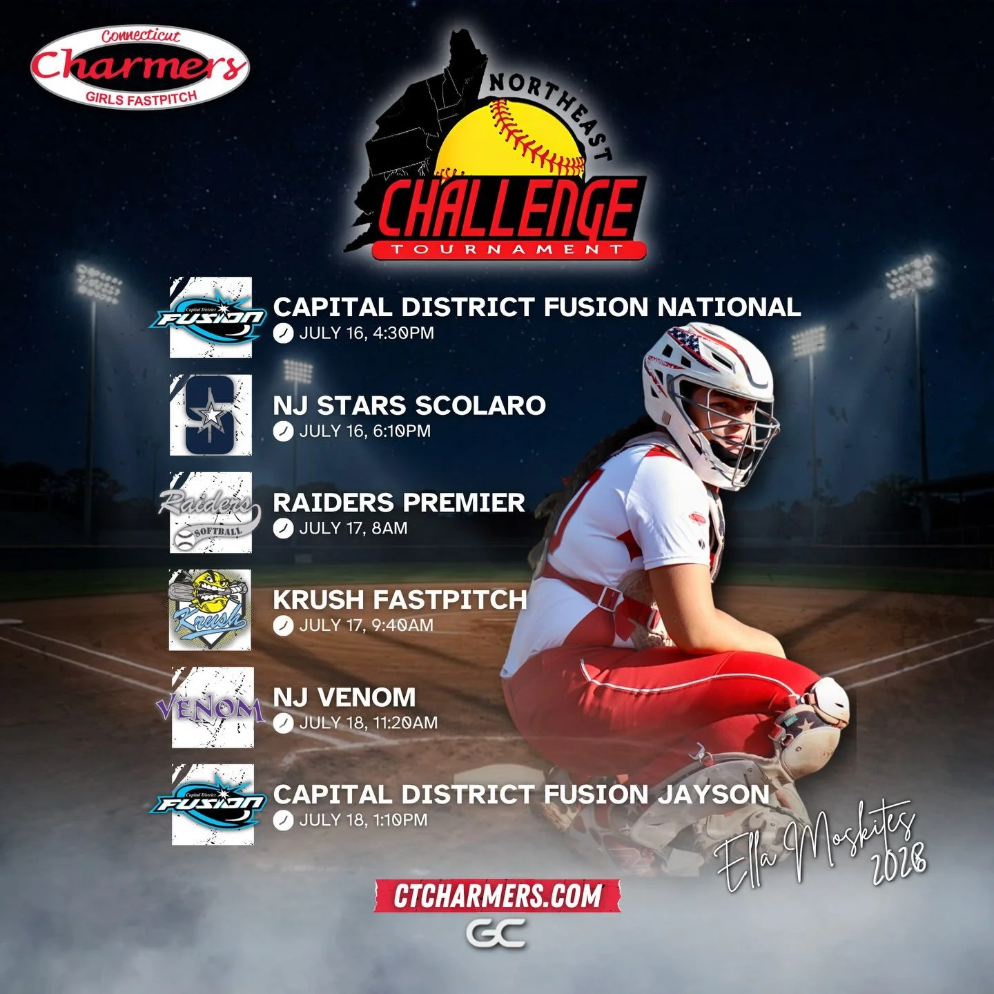 *UPDATED* Charmers 18u Gold will be at the Northeast Challenge this upcoming weekend! All games will be played on field 1 at Armstrong Complex in Ewing, NJ.
