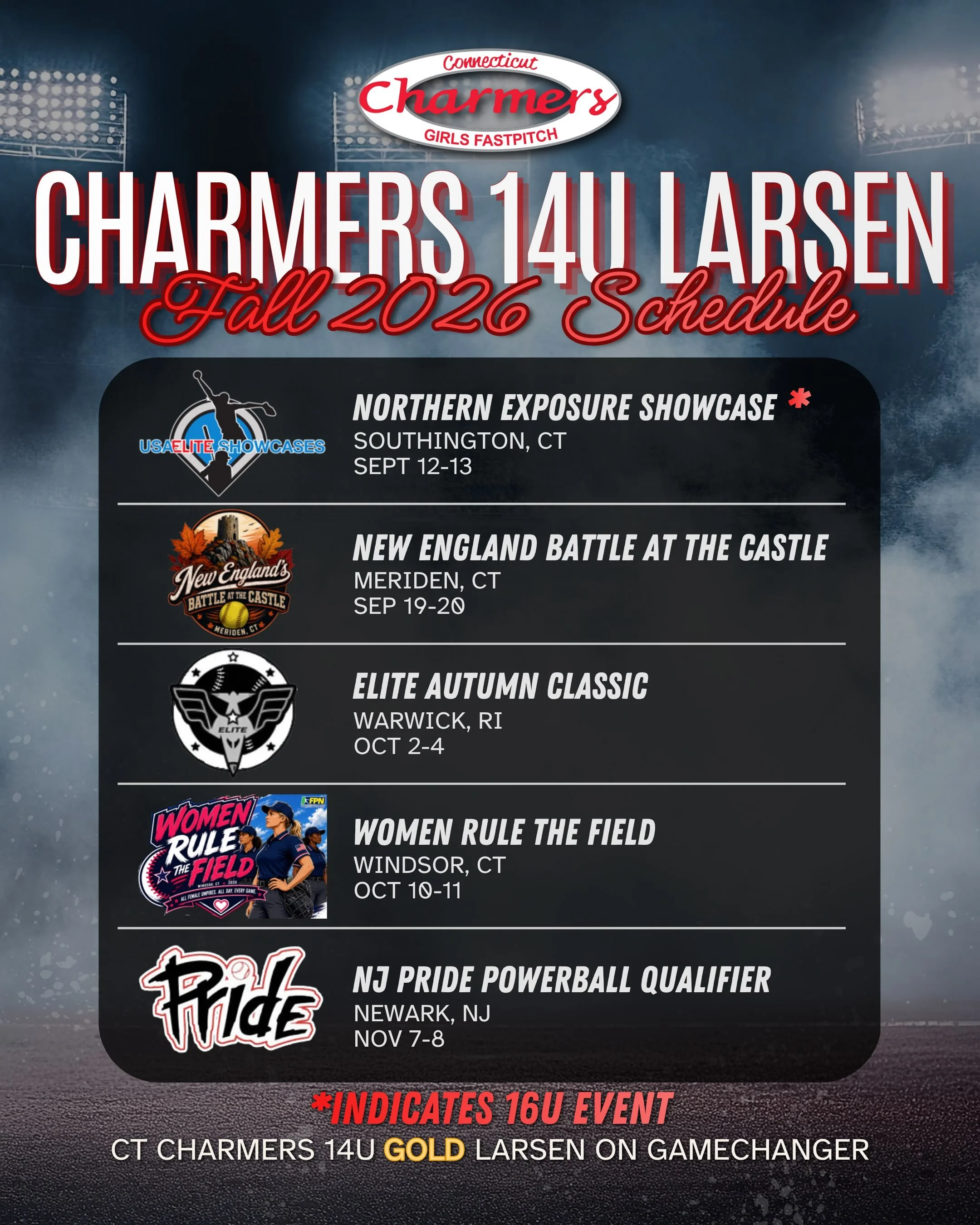 Fall &lsquo;26 schedules for 14u Gold Larsen, 14u Gold Morris, and 14u Martorelli&hellip; Excited for a busy fall! 💪🔥